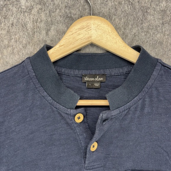 Steven Alan Long Sleeve Henley Shirt Men's Large Blue Slub Cotton Navy Blue - Picture 4 of 9